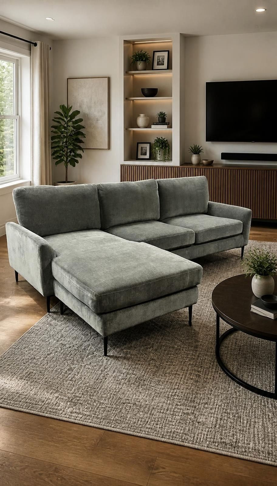 Brand New AIDA Dark Grey L-Shape Reversible Chaise Sofa | Sydney Wide Delivery