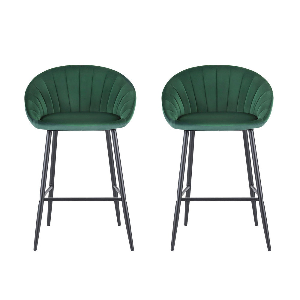 2x Bar Stools Kitchen Dining Chair Counter Stool Tub Velvet Metal Green