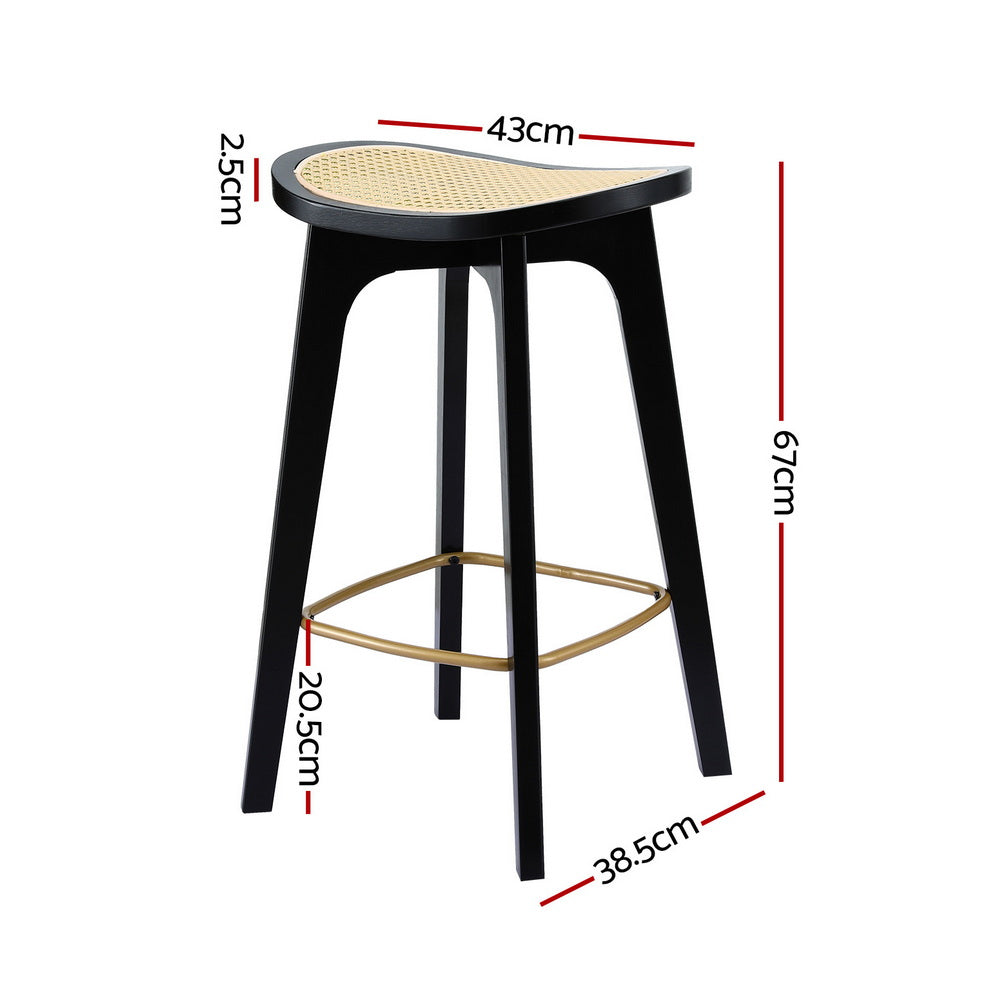 2x Bar Stools Rattan Counter Kitchen Dinning Chair Bamboo Saddle Black