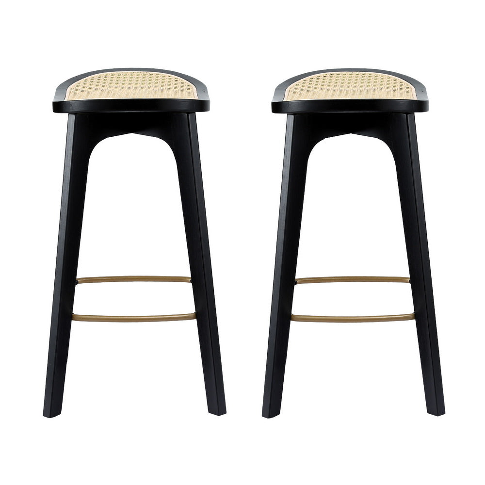2x Bar Stools Rattan Counter Kitchen Dinning Chair Bamboo Saddle Black