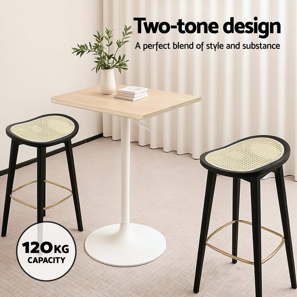 2x Bar Stools Rattan Counter Kitchen Dinning Chair Bamboo Saddle Black