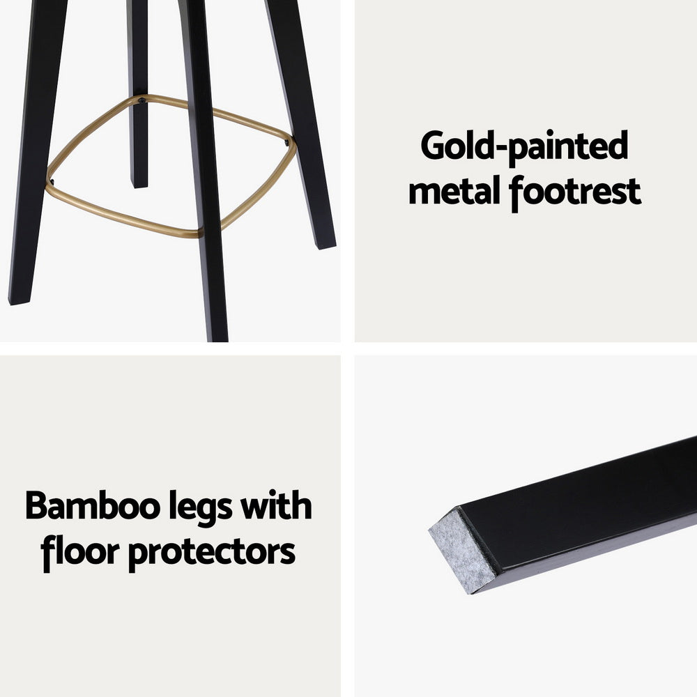 2x Bar Stools Rattan Counter Kitchen Dinning Chair Bamboo Saddle Black