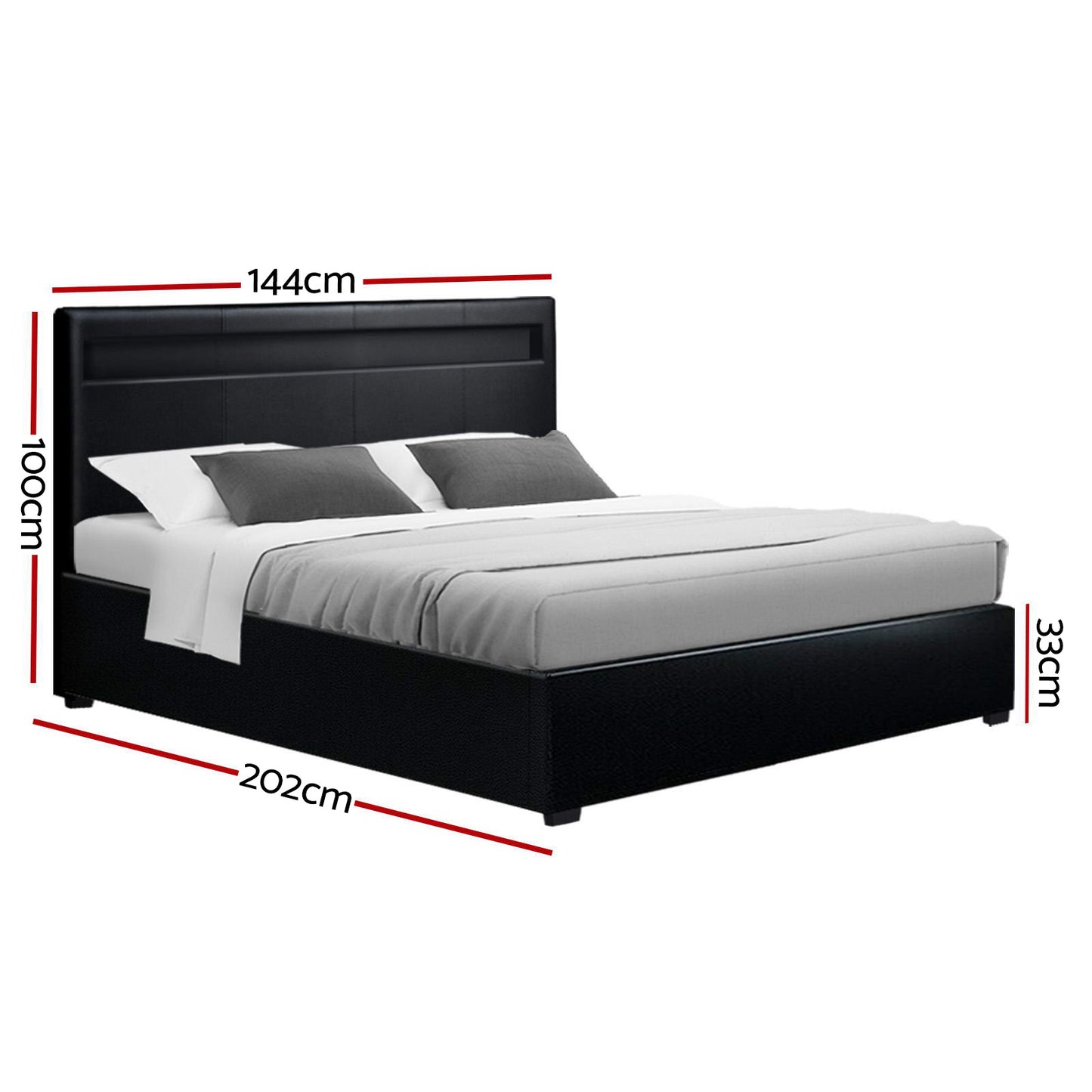 COLE Bed Frame Double Size LED Gas Lift Black