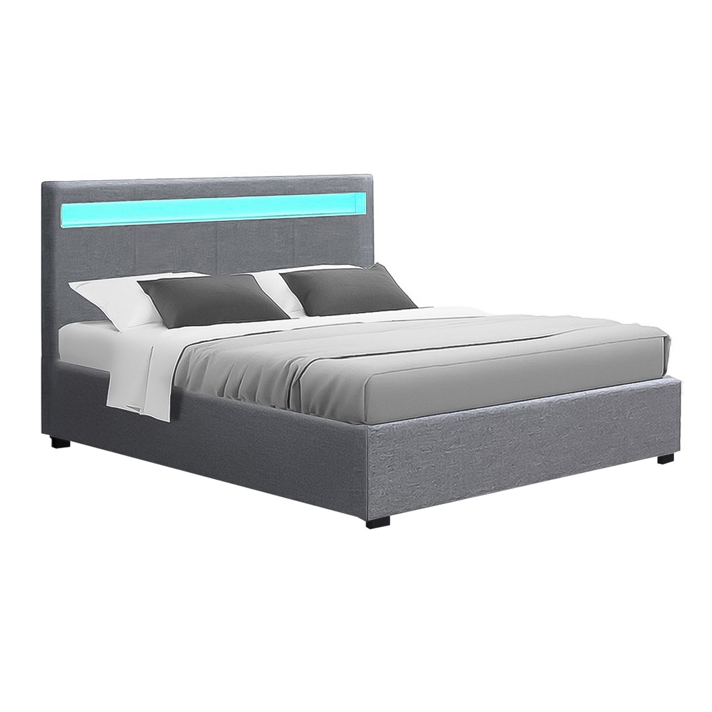COLE Bed Frame Queen Size LED Gas Lift Grey