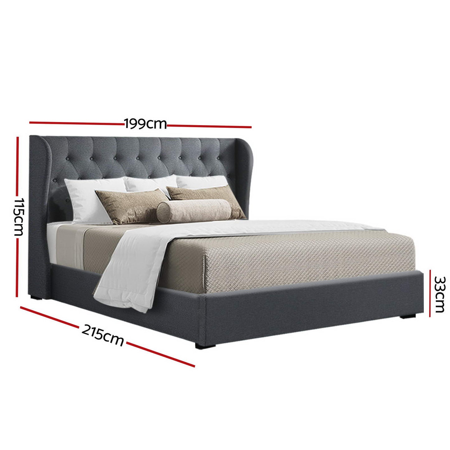 ISSA Bed Frame King Size Gas Lift Charcoal