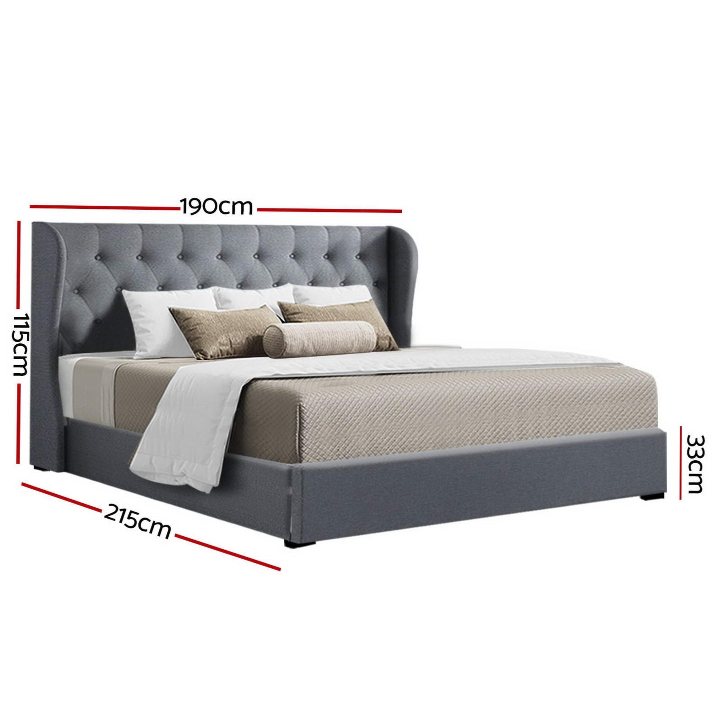 ISSA Bed Frame King Size Gas Lift Grey