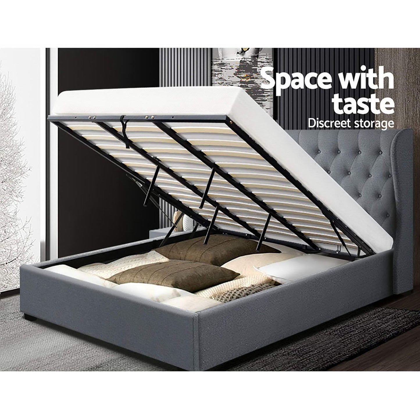 ISSA Bed Frame King Size Gas Lift Grey