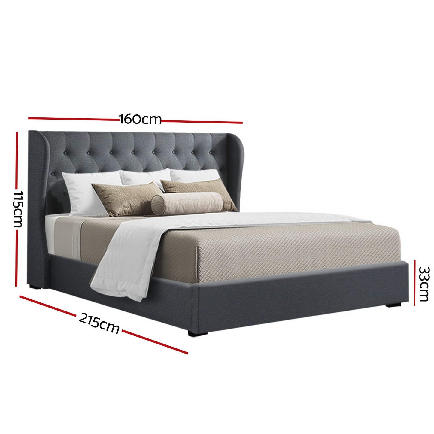 ISSA Bed Frame Queen Size Gas Lift Charcoal