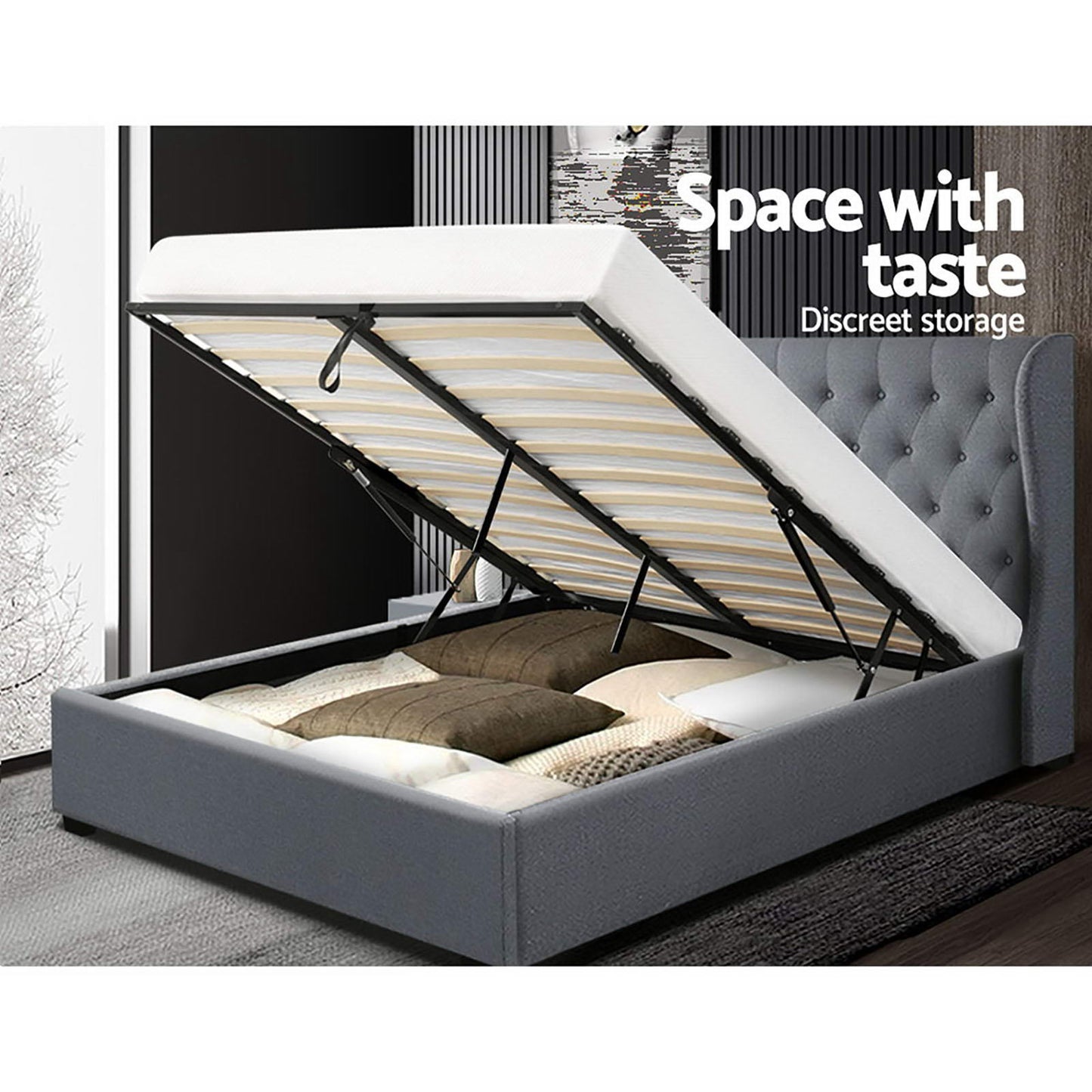 ISSA Bed Frame Queen Size Gas Lift Grey