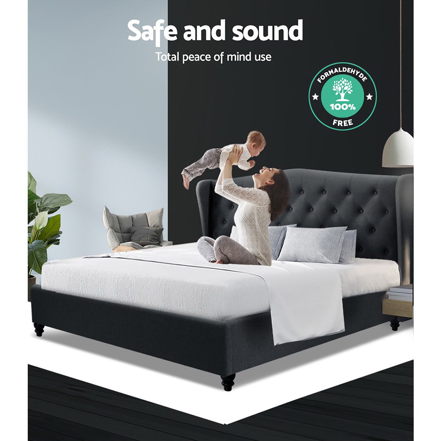 PIER Bed Frame Queen Size Charcoal