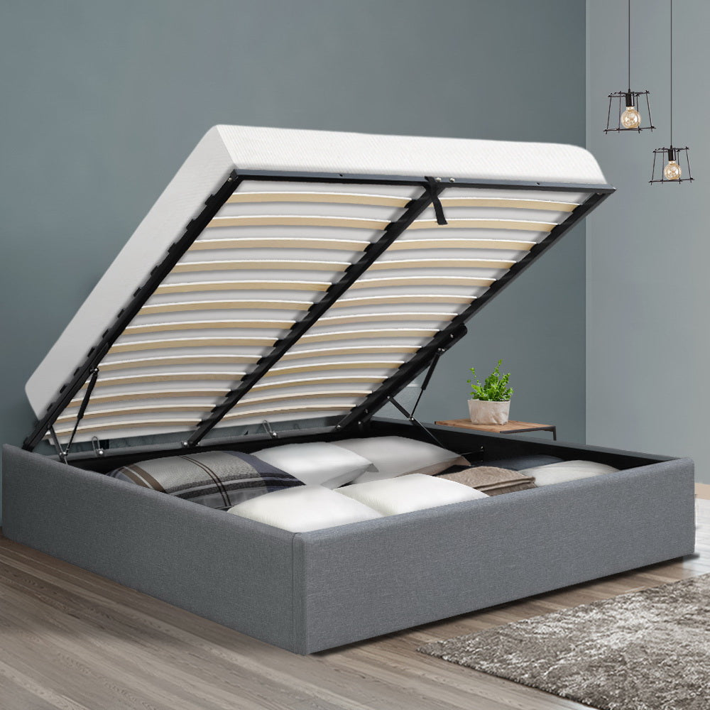 TOKI Bed Frame Double Size Gas Lift Base Grey