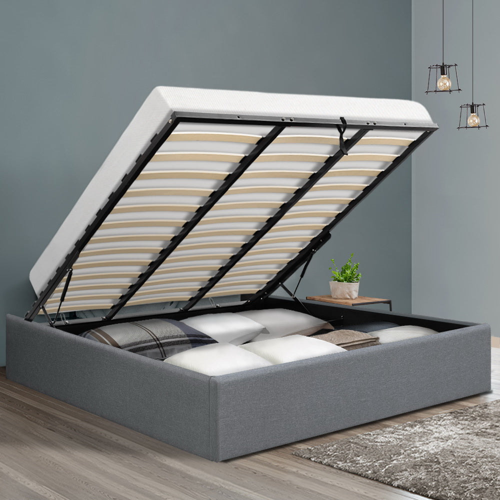 TOKI Bed Frame King Size Gas Lift Base Grey