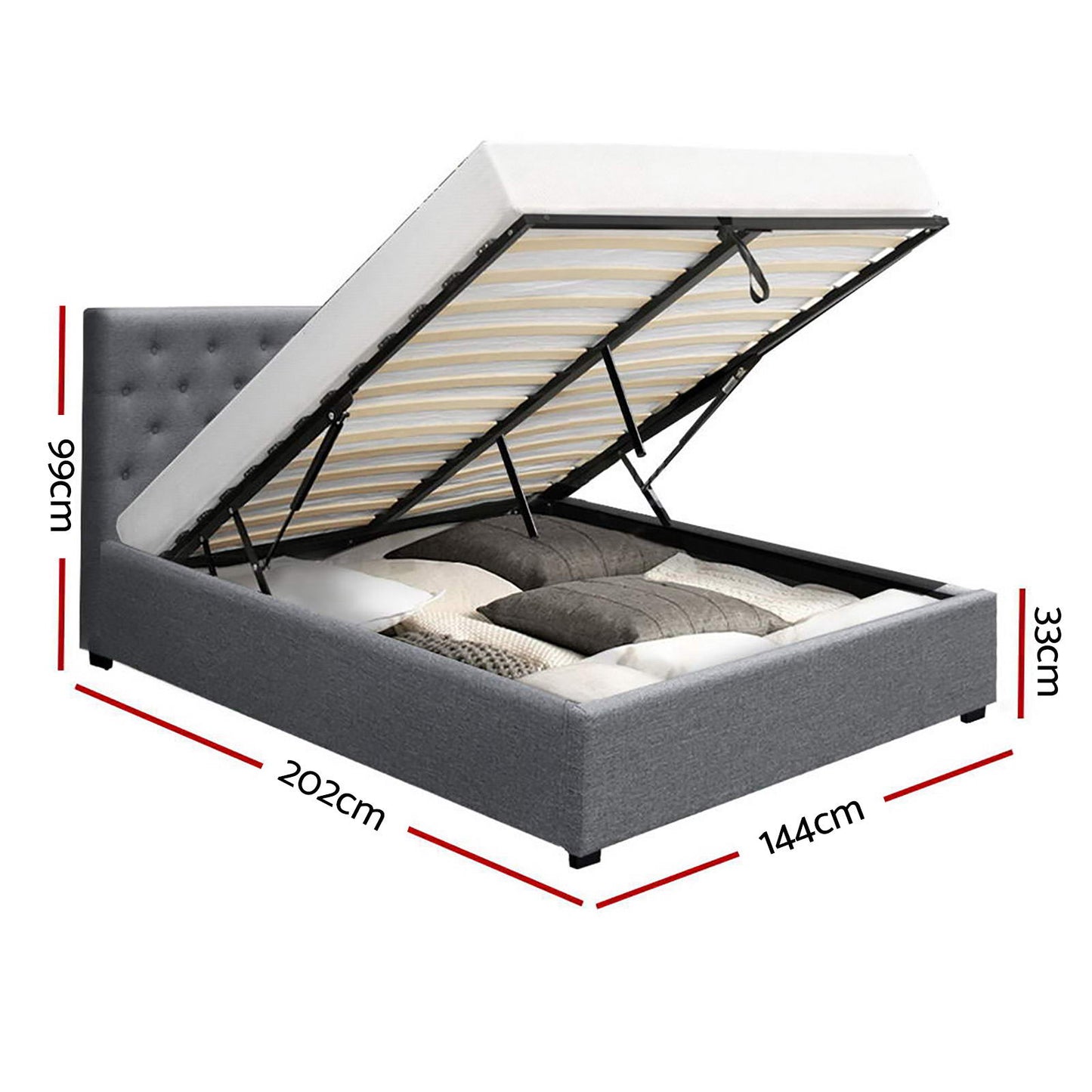 VILA Bed Frame Double Size Gas Lift Grey