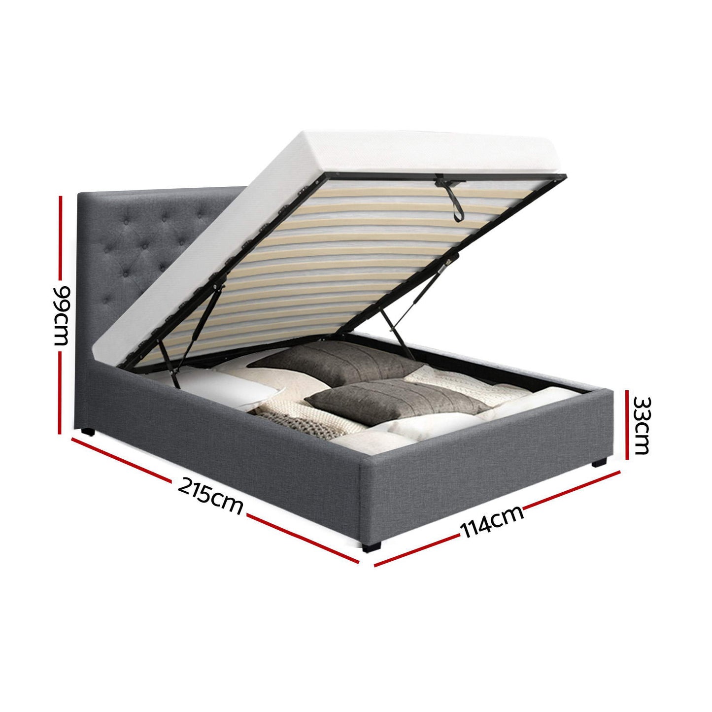 VILA Bed Frame King Single Size Gas Lift Grey