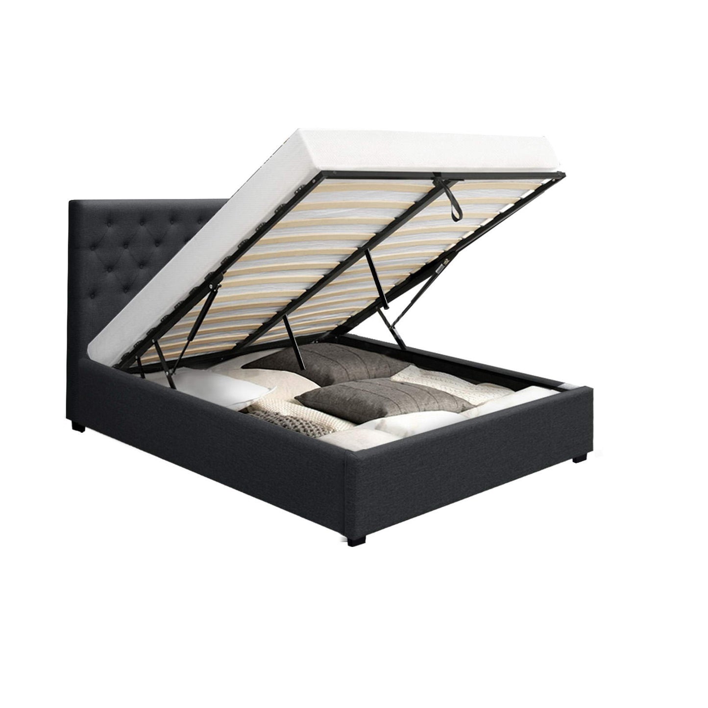 VILA Bed Frame Queen Size Gas Lift Charcoal