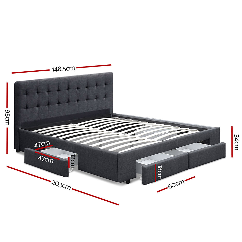 AVIO Bed Frame Double Size with 4 Drawers Grey