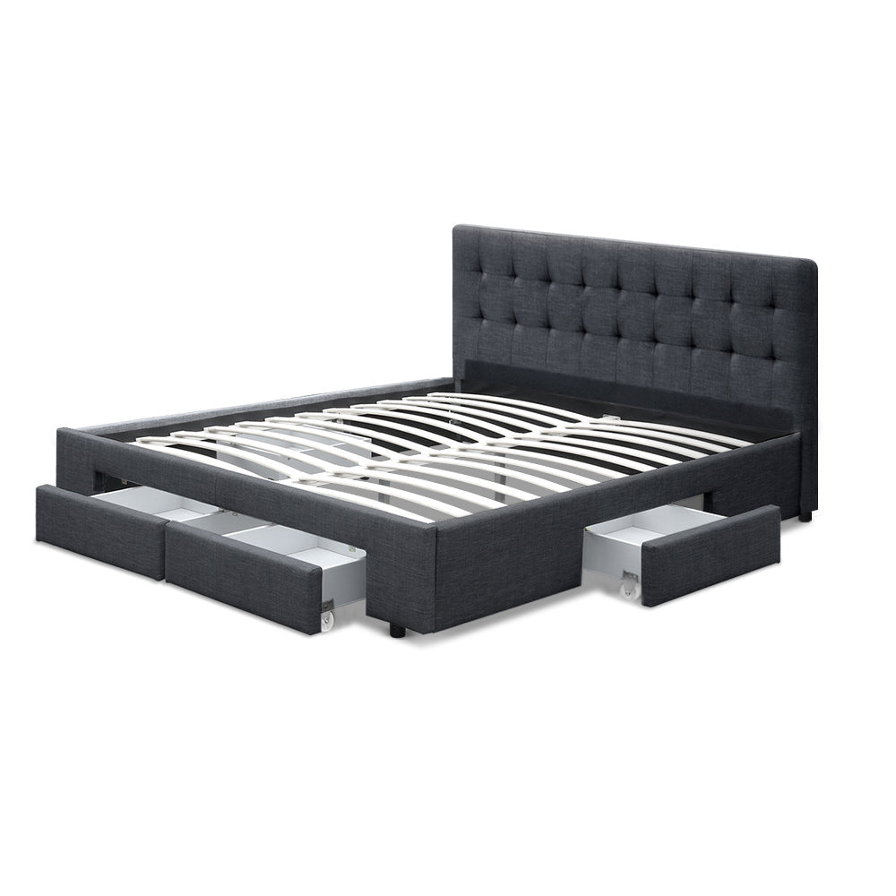 AVIO Bed Frame Double Size with 4 Drawers Grey