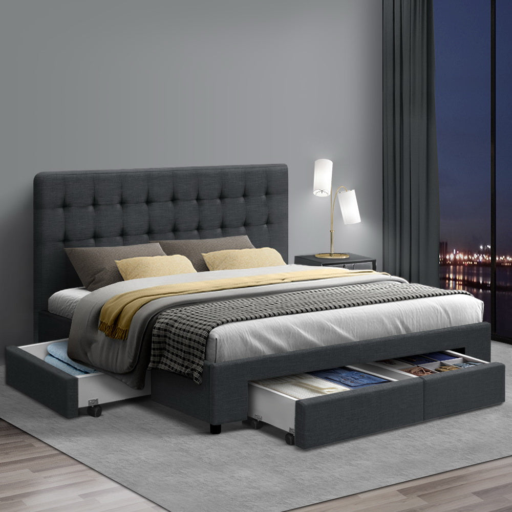 AVIO Bed Frame Double Size with 4 Drawers Grey