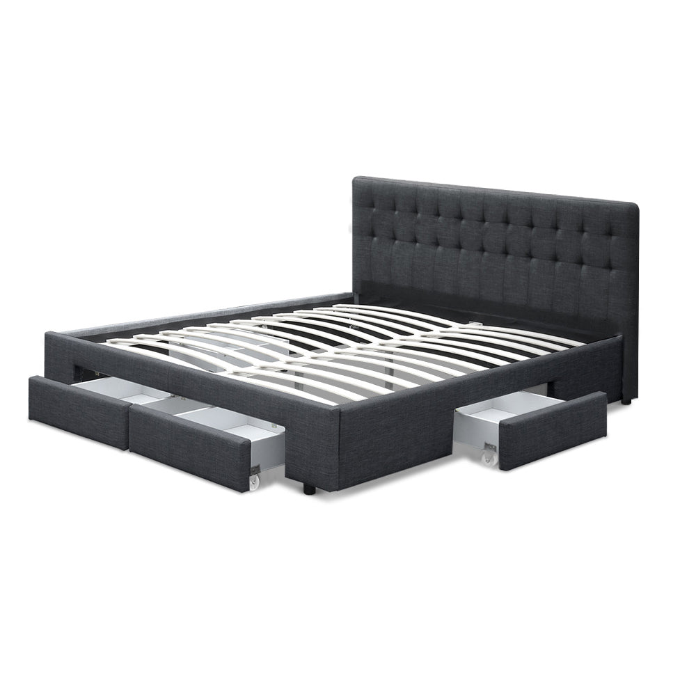AVIO Bed Frame King Size with 4 Drawers Charcoal