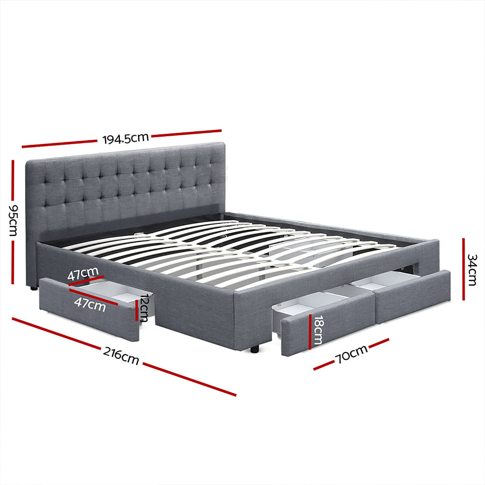 AVIO Bed Frame King Size with 4 Drawers Grey