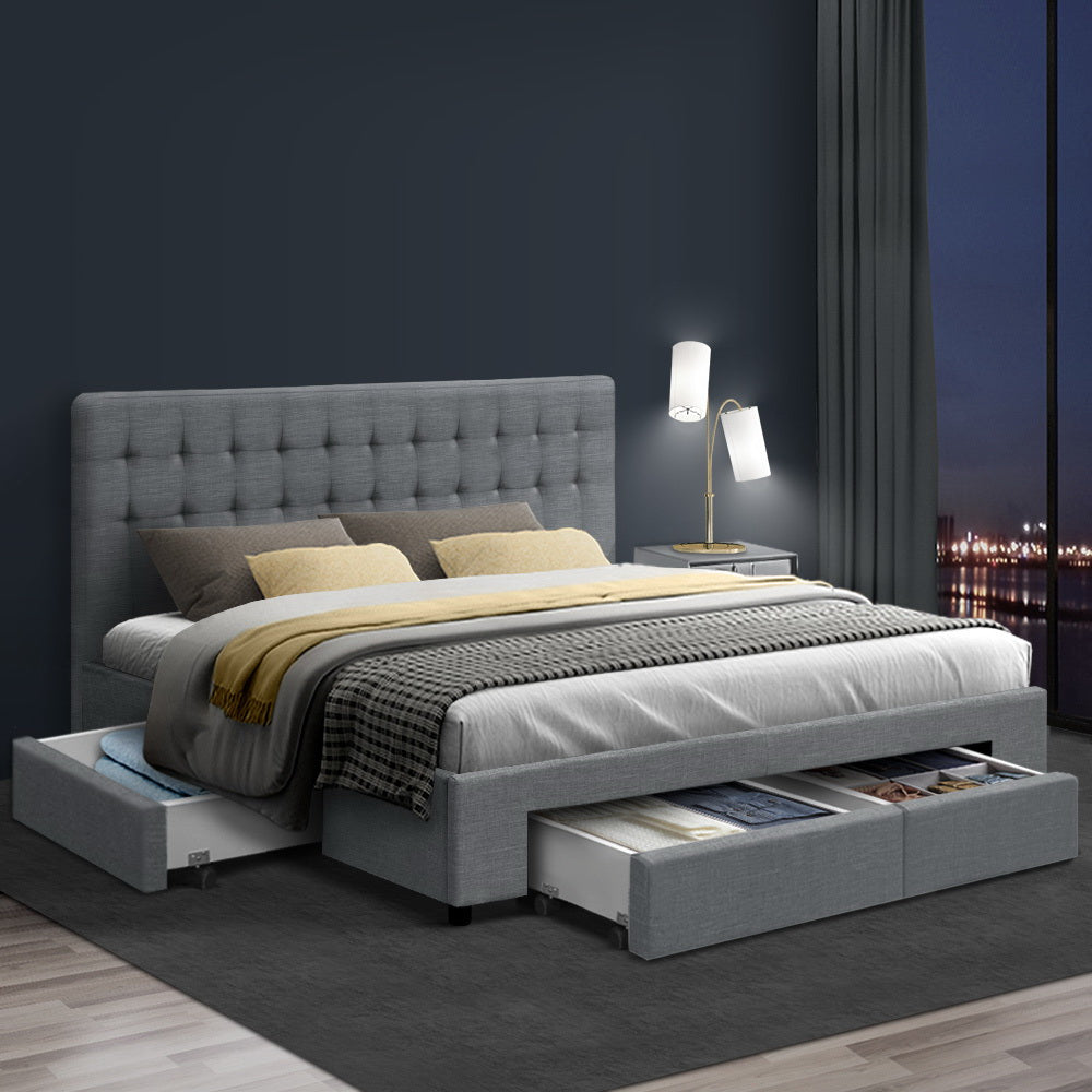 AVIO Bed Frame King Size with 4 Drawers Grey