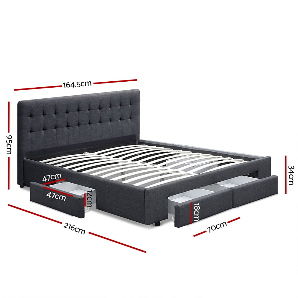 AVIO Bed Frame Queen Size with 4 Drawers Charcoal