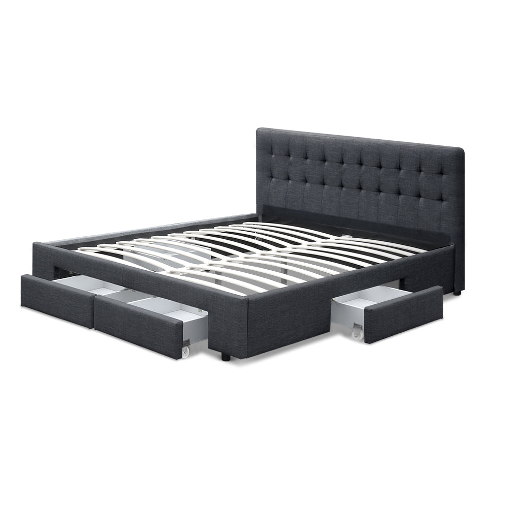 AVIO Bed Frame Queen Size with 4 Drawers Charcoal