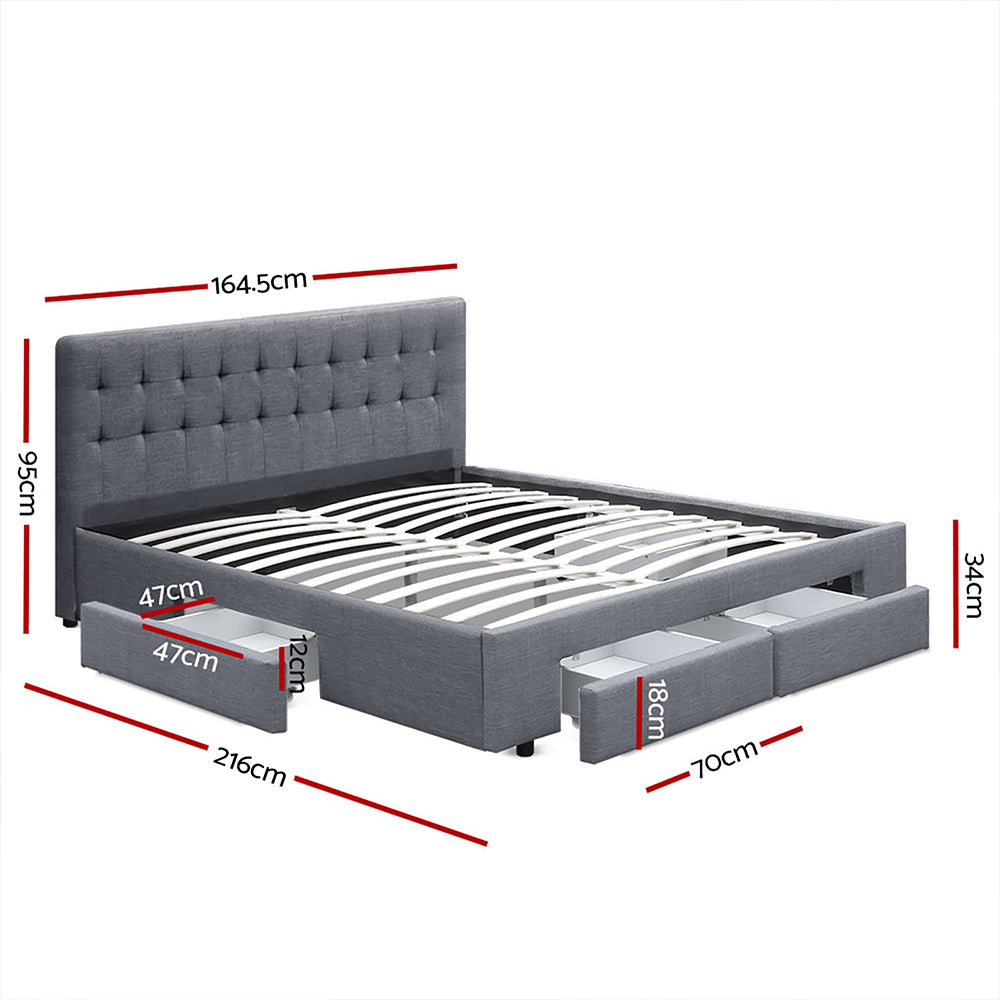 AVIO Bed Frame Queen Size with 4 Drawers Grey