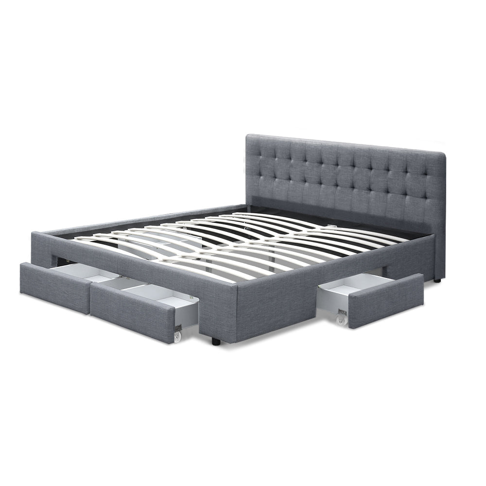 AVIO Bed Frame Queen Size with 4 Drawers Grey