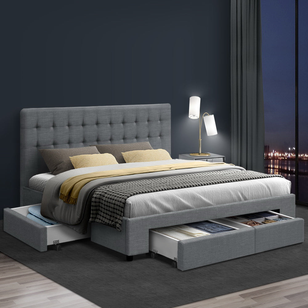 AVIO Bed Frame Queen Size with 4 Drawers Grey