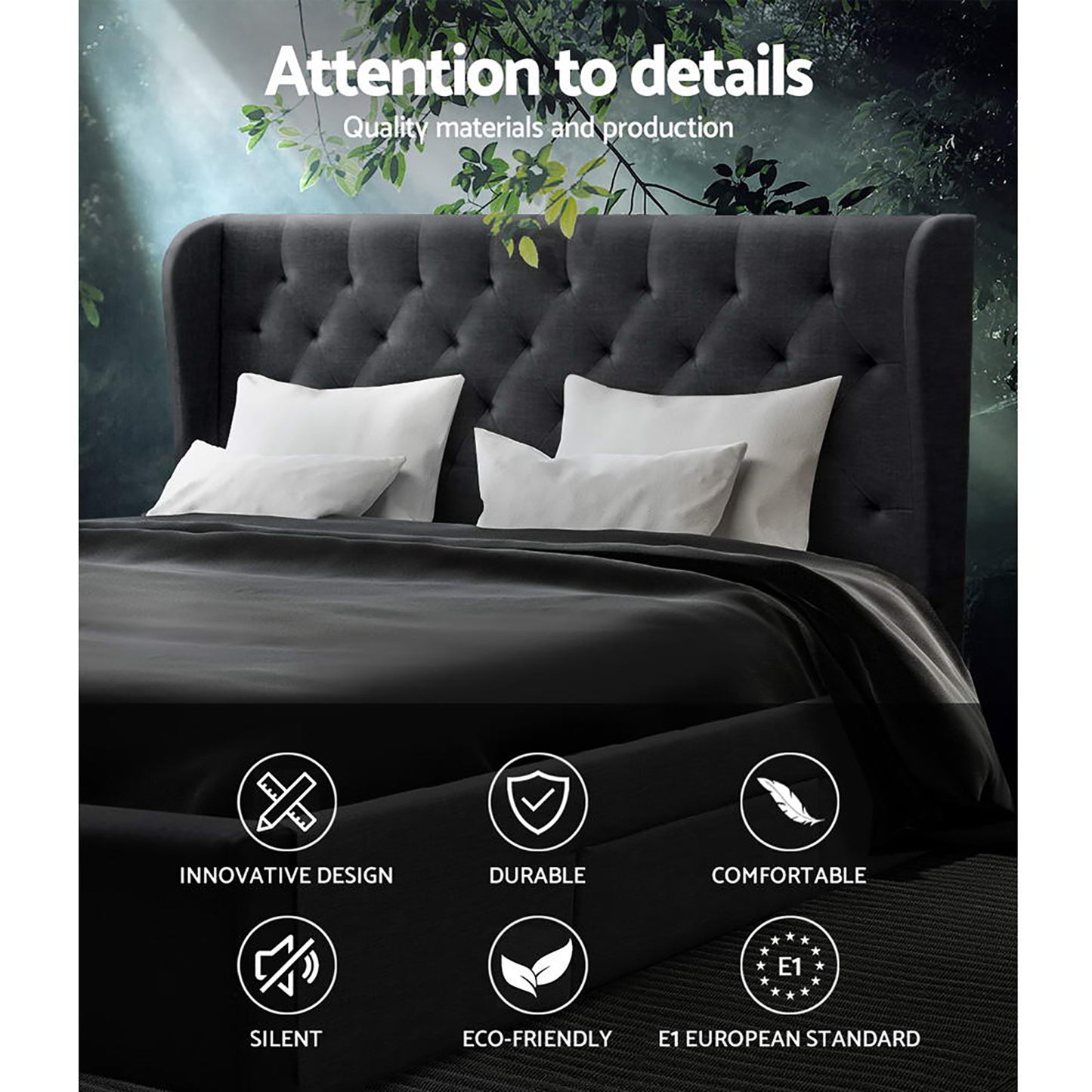 MILA Bed Frame King Size with 4 Drawers Charcoal