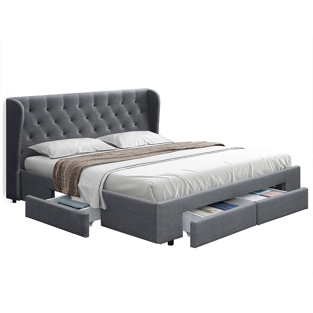 MILA Bed Frame Queen Size with 4 Drawers Grey