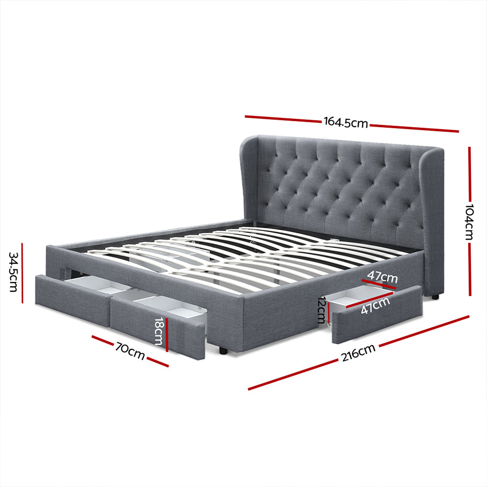 MILA Bed Frame Queen Size with 4 Drawers Grey