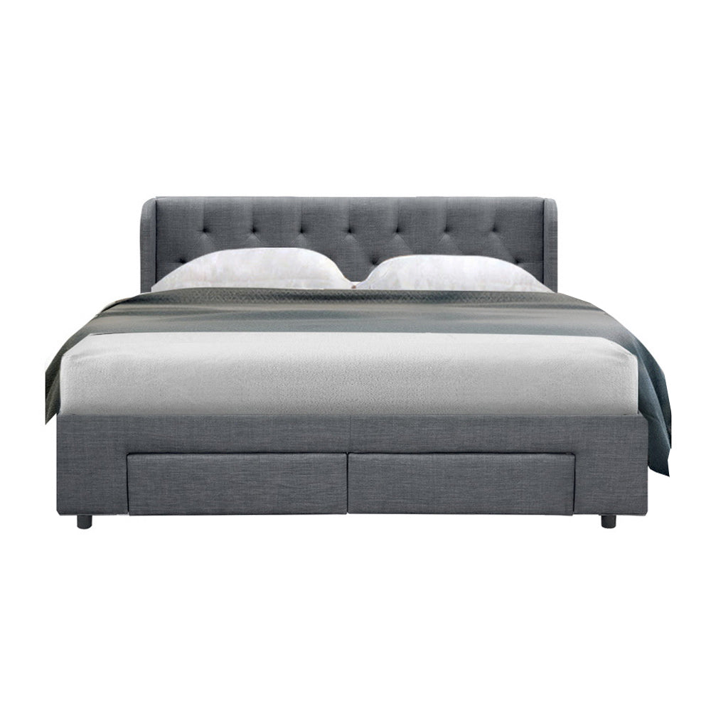 MILA Bed Frame Queen Size with 4 Drawers Grey