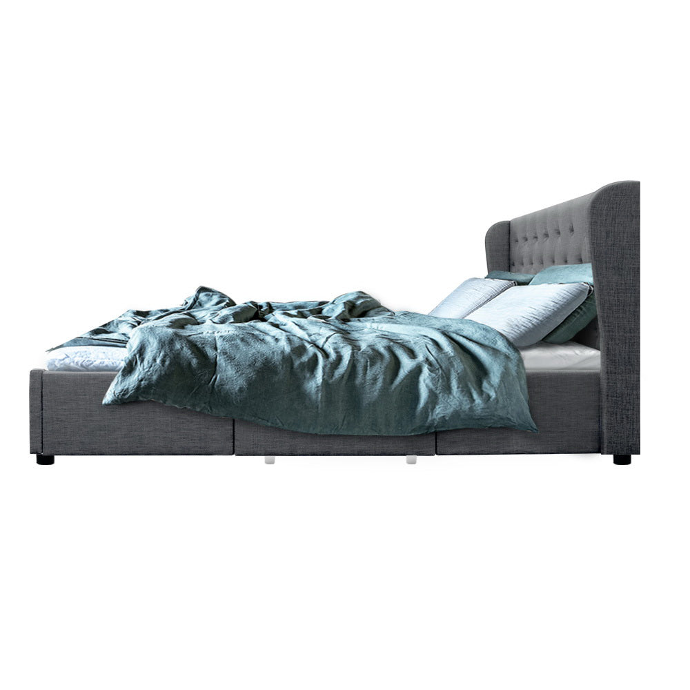 MILA Bed Frame Queen Size with 4 Drawers Grey