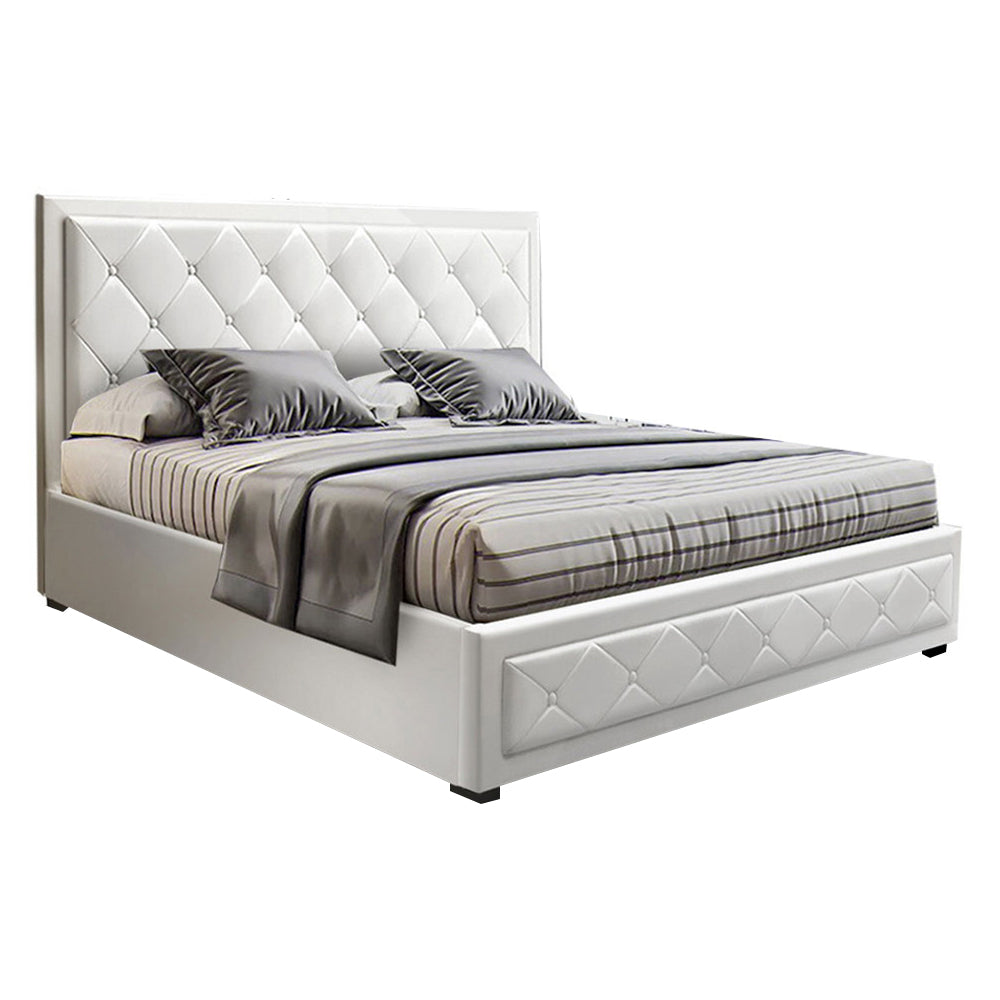 TIYO Bed Frame Double Size Gas Lift White