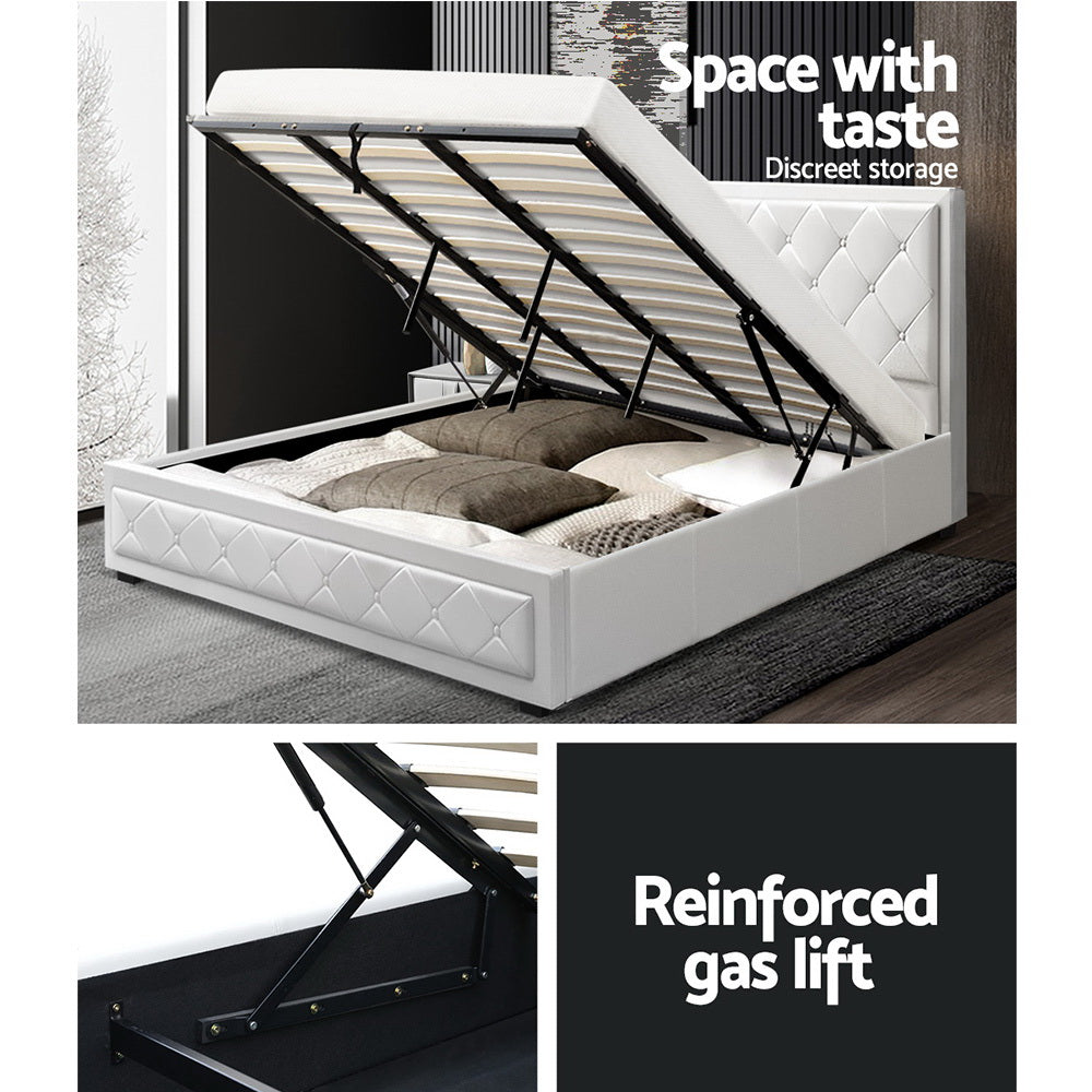 TIYO Bed Frame King Size Gas Lift White