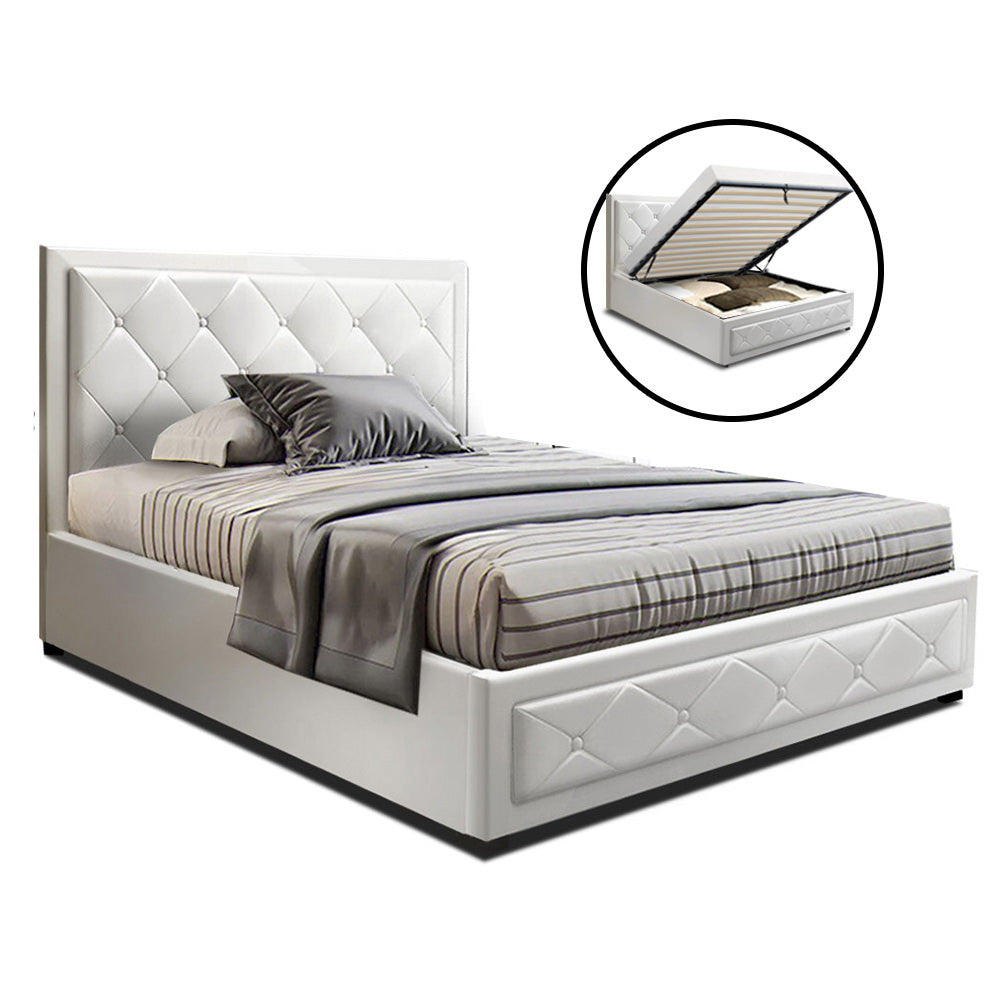 TIYO Bed Frame King Single Size Gas Lift White
