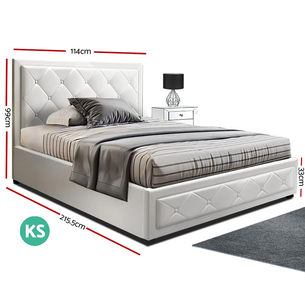 TIYO Bed Frame King Single Size Gas Lift White