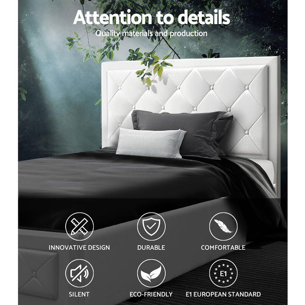 TIYO Bed Frame King Single Size Gas Lift White