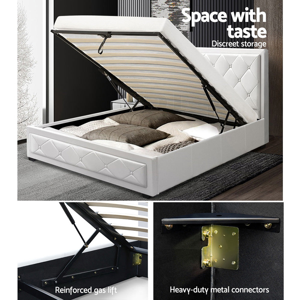 TIYO Bed Frame King Single Size Gas Lift White