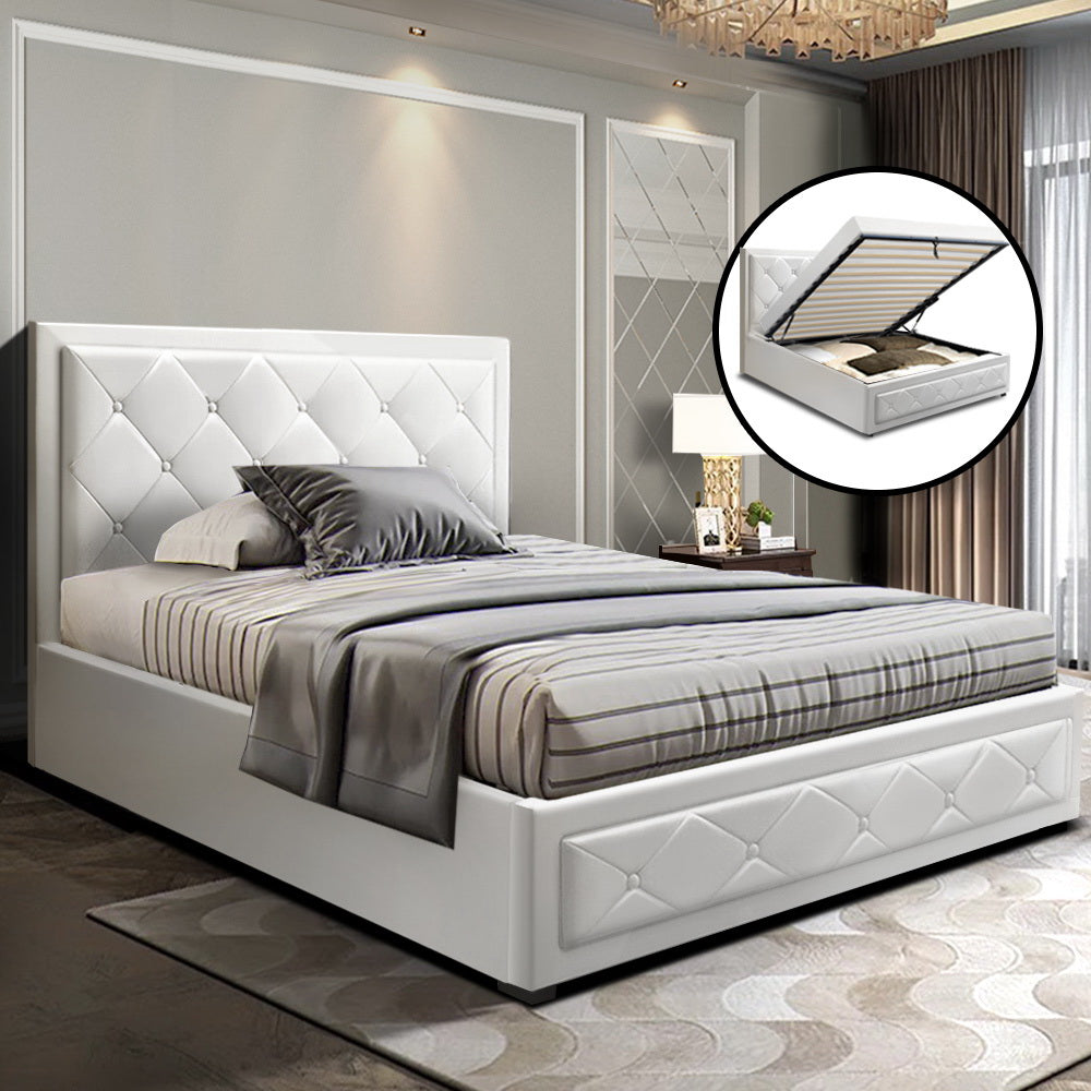 TIYO Bed Frame King Single Size Gas Lift White