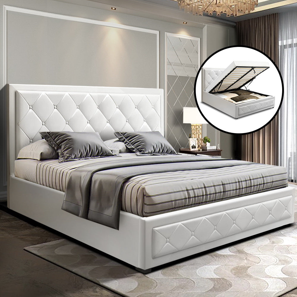 TIYO Bed Frame Queen Size Gas Lift White