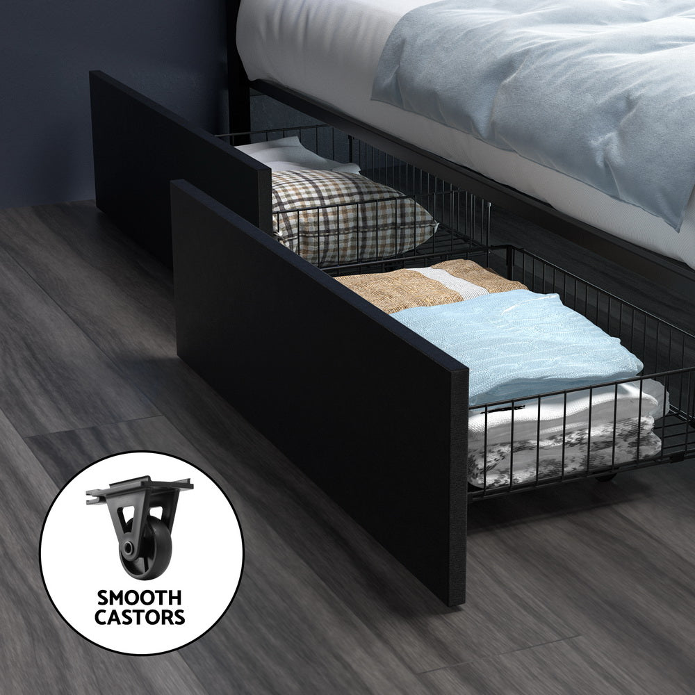 DUNN Bed Frame Queen Size LED with 4 Drawers Black