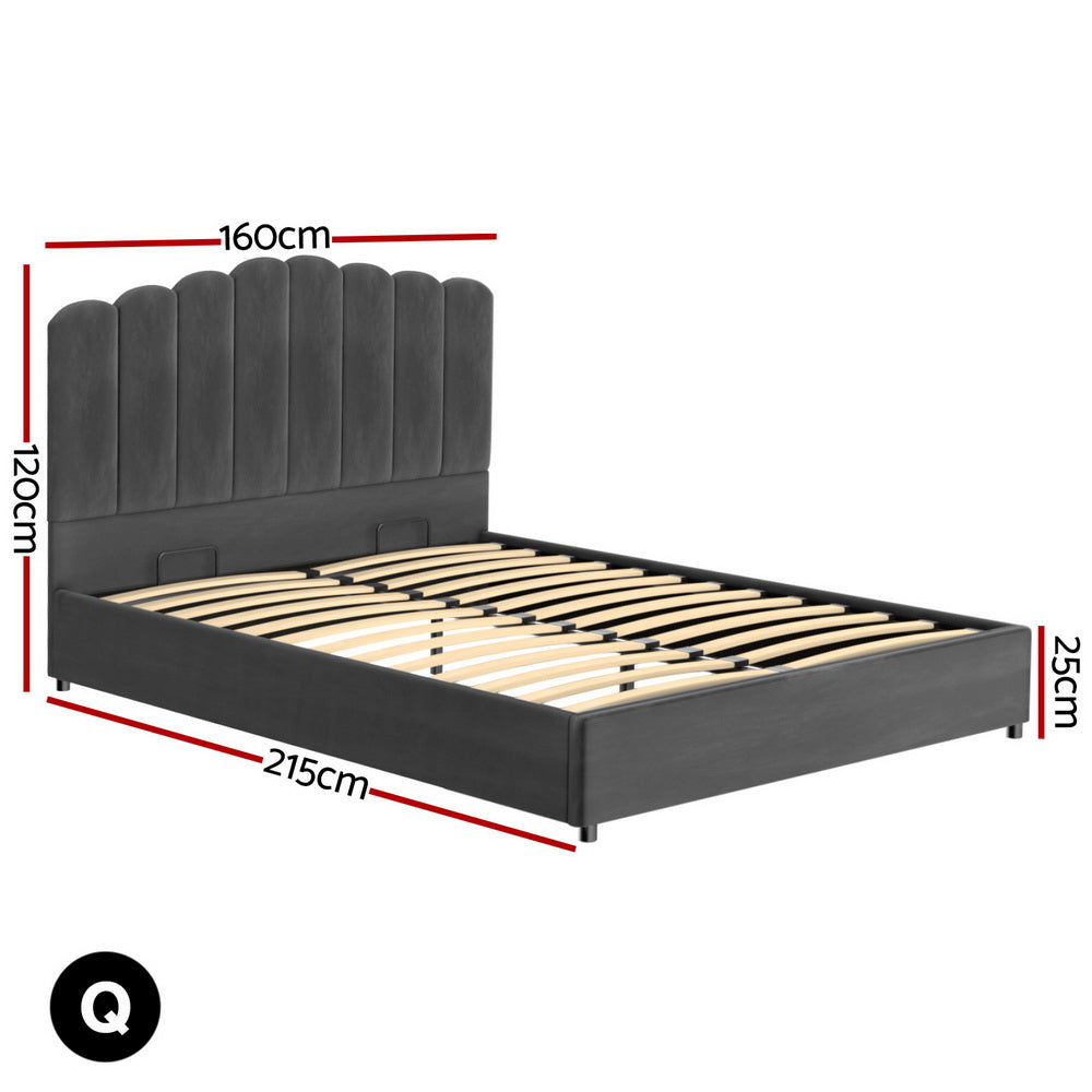FION Bed Frame Double Size Velvet Grey