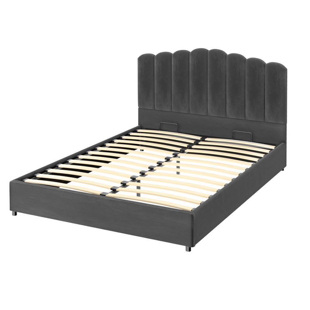 FION Bed Frame Double Size Velvet Grey