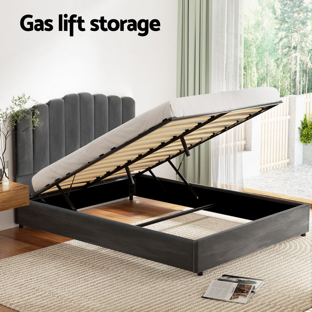FION Bed Frame Double Size Velvet Grey