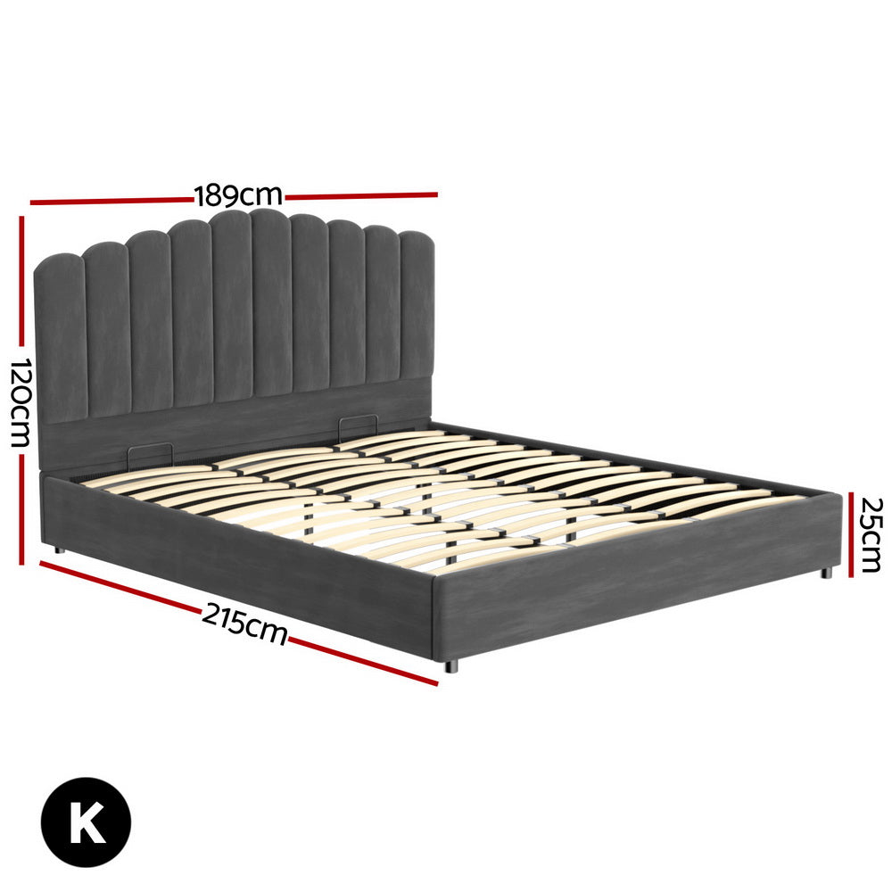 FION Bed Frame King Size Velvet Grey