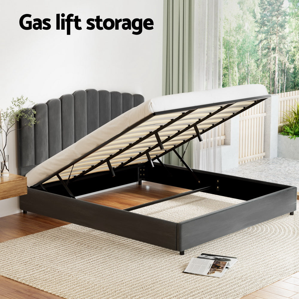 FION Bed Frame King Size Velvet Grey