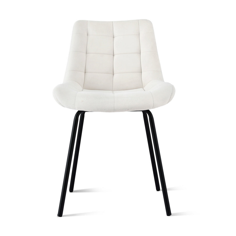 2x Dining Chairs Velvet Tufted Kitchen Lounge Cafe Accent Chair Beige